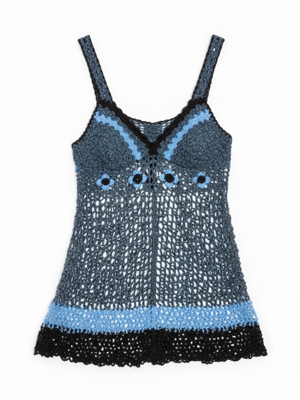 Crochet Daisy Tank Coverup Dress in Blue and Black
